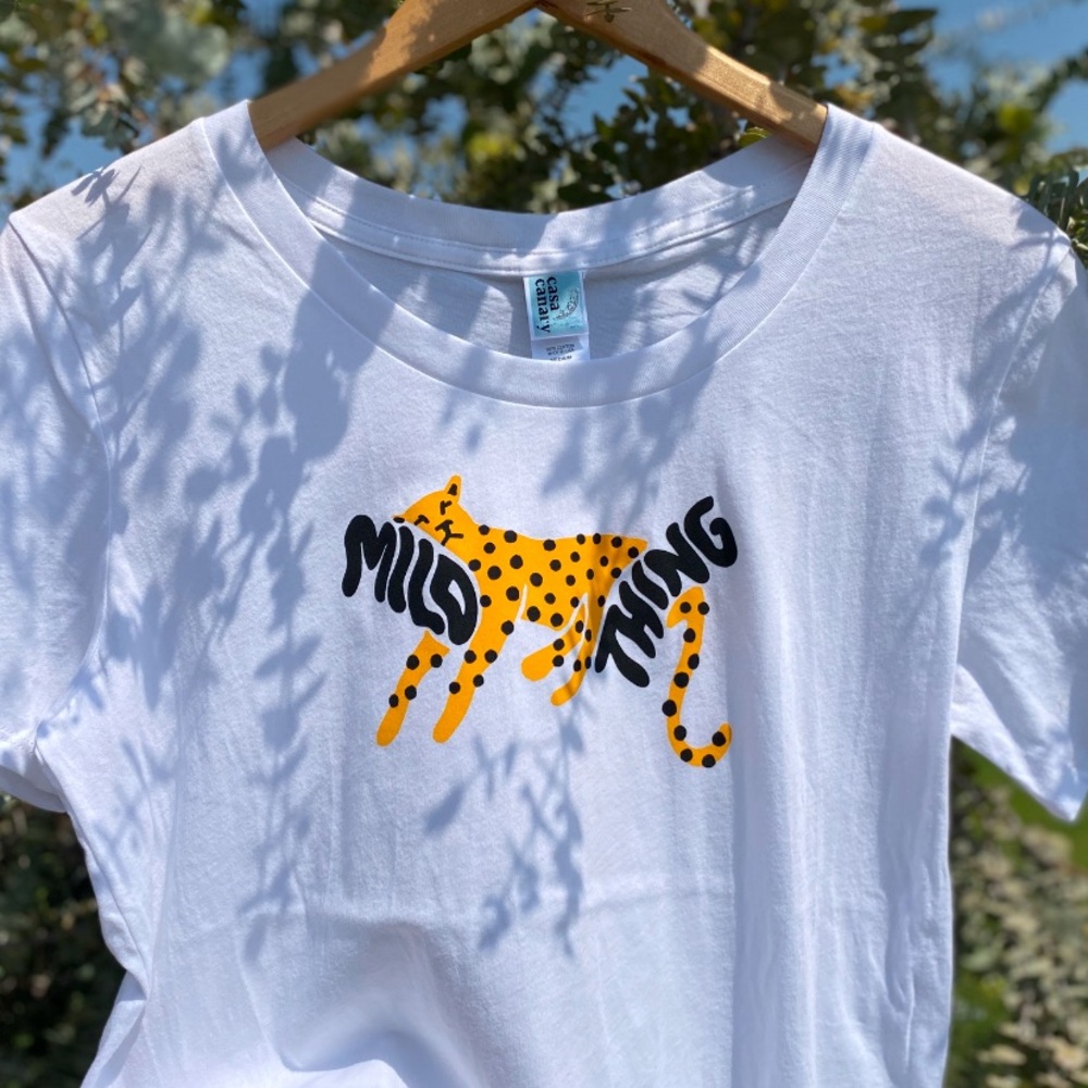 NEW White Boyfriend Short Sleeve Tee with Cheetah Graphic